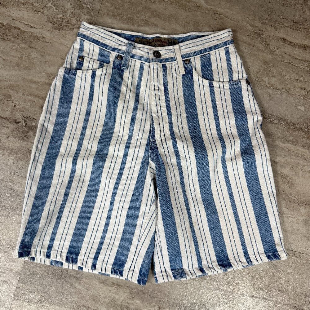 Vintage Levis Loose‎ Denim Jean - Blue White Shorts Striped - Womens SZ 5 -U.S.A